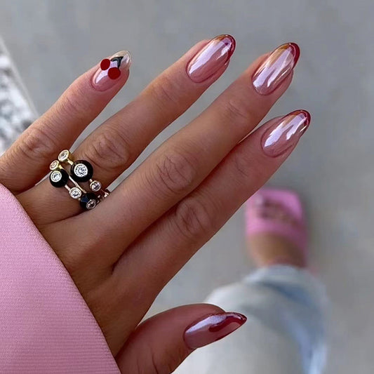 Sweet French red wearing nail simple cherry nail piece rewearable fake nail Yiwu nail wholesale｜365nails