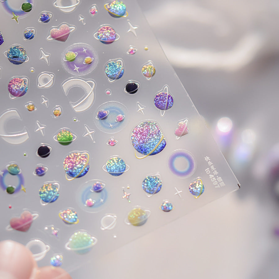 Cosmic Planet Collection: "Galaxy Cat Eye" – 3D Glitter Nail Sticker