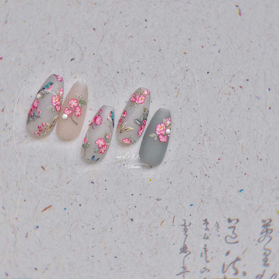 365nails: "Vintage Pink Blossom & Swallow" – nail art stickers