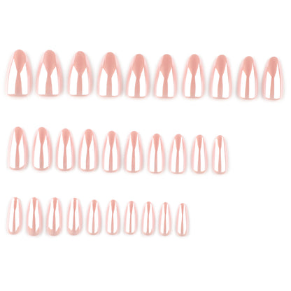 Simple bare powder solid color coating flash almond press-on nails