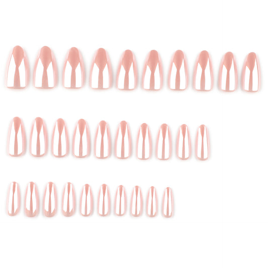 Simple bare powder solid color coating flash almond press-on nails