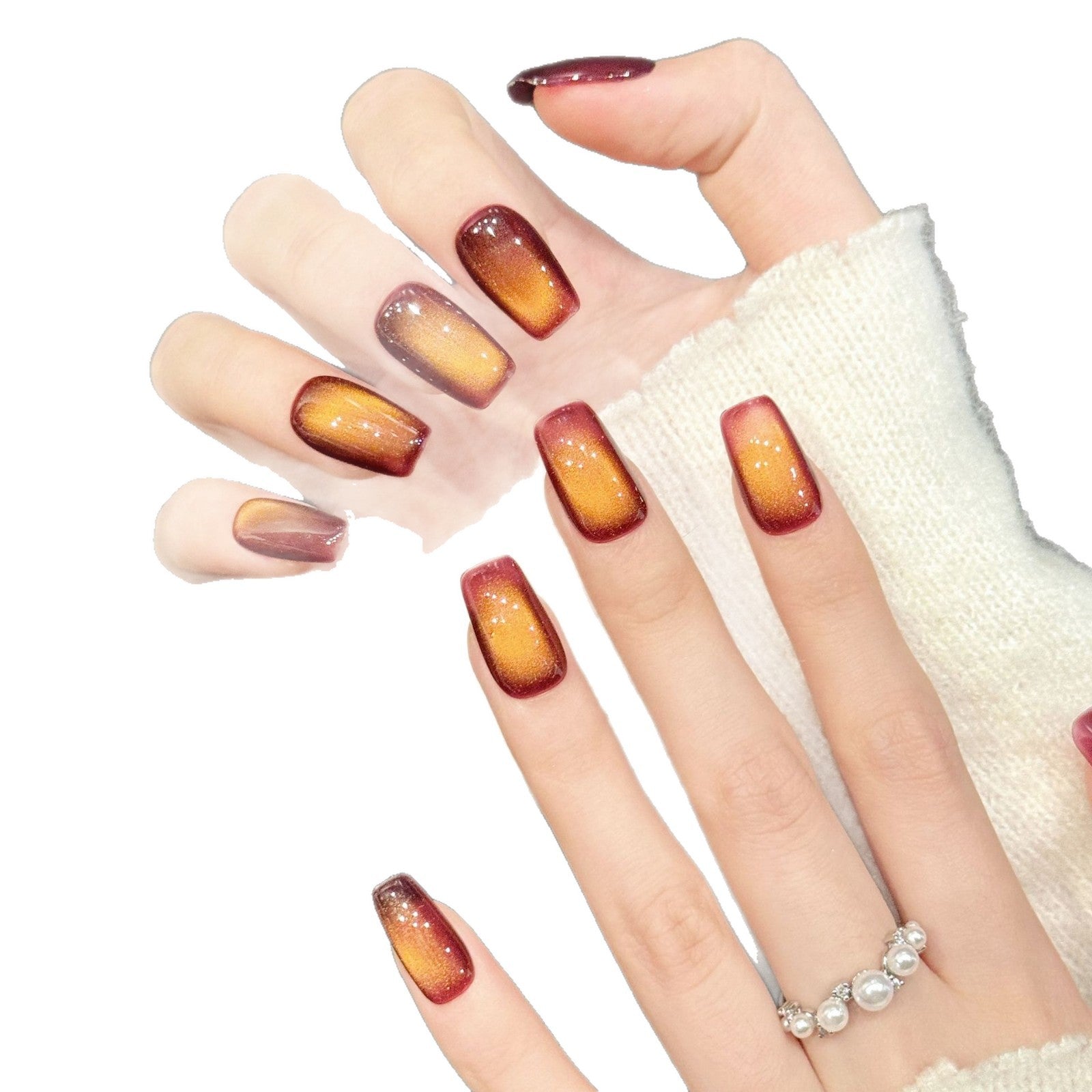 Burnt Orange Red Glitter Gradient Press On Nails