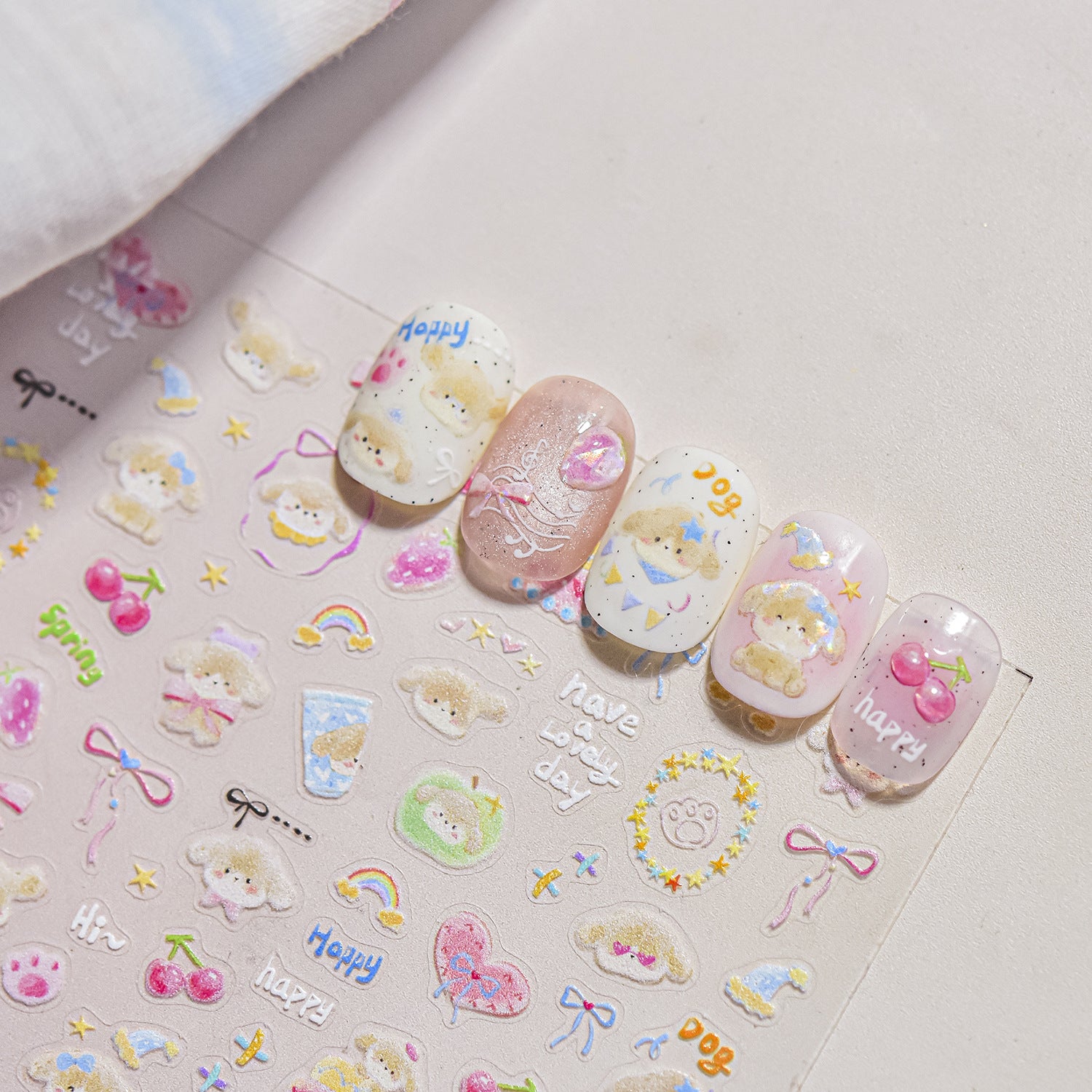 365nails: "cute cat butterfly doodle embossed set" – Nail Art Stickers