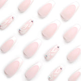 French white medium and long press on nails silver glitter flower nails patch nude point diamond nails piece finished product wholesale｜365nails