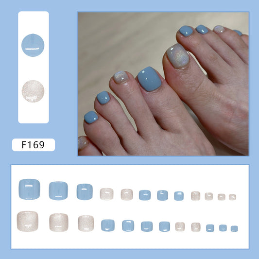 Azul refrescante branco galáxia fina flash olho de gato branco ins vento unhas dos pés removíveis 24 peças ｜ 365 unhas