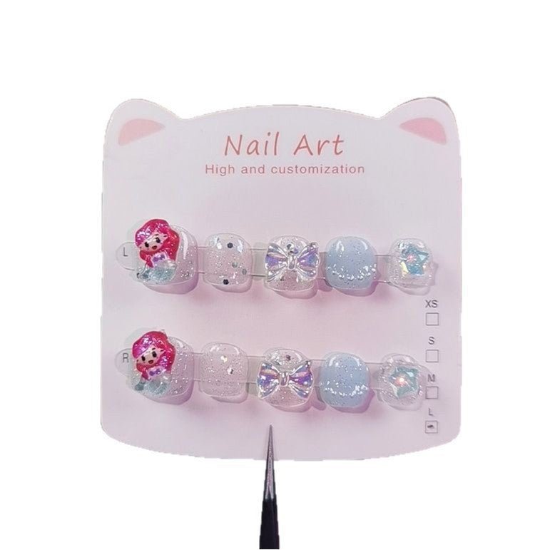 Mermaid Princess Pastel Cute Kids Press On Nails Set