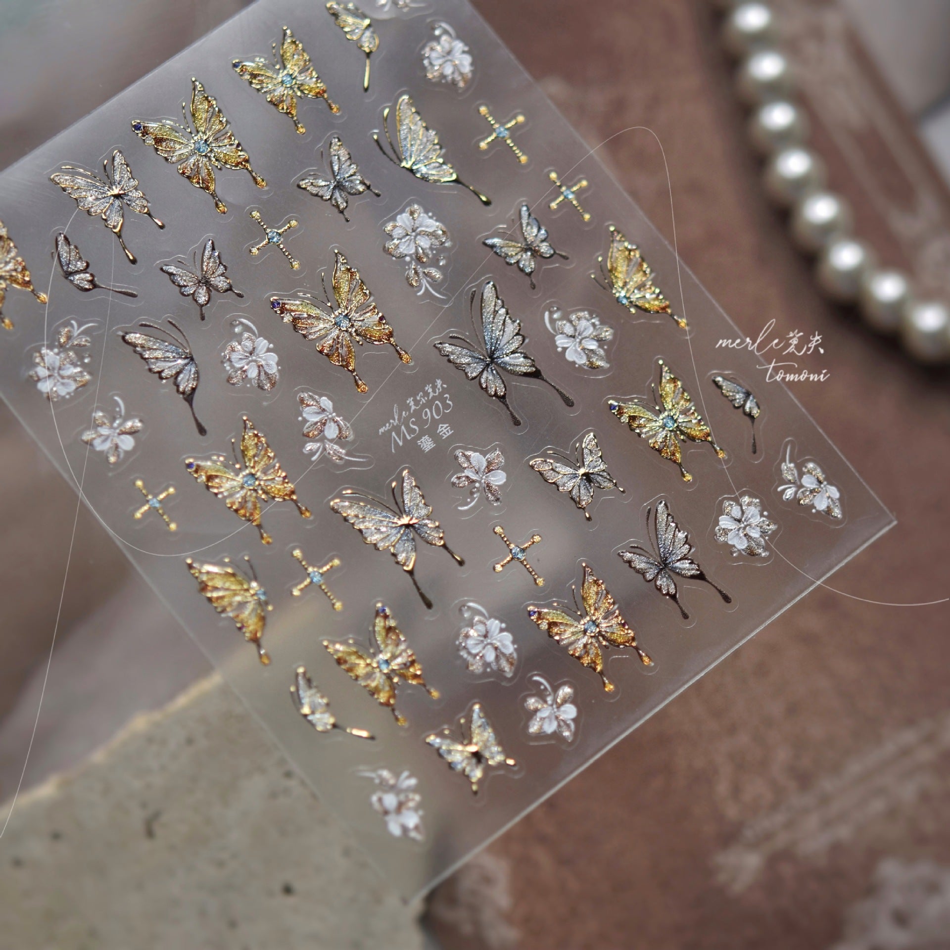 Ivory Butterfly & Flower Collection: "Ethereal Grace" – 3D Embossed Nail Sticker