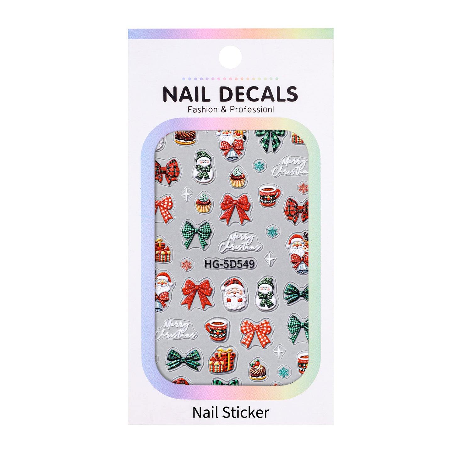 Original Christmas snowman manicure sticker 5D relief three-dimensional colored Christmas tree DIY nail sticker jewelry HG model