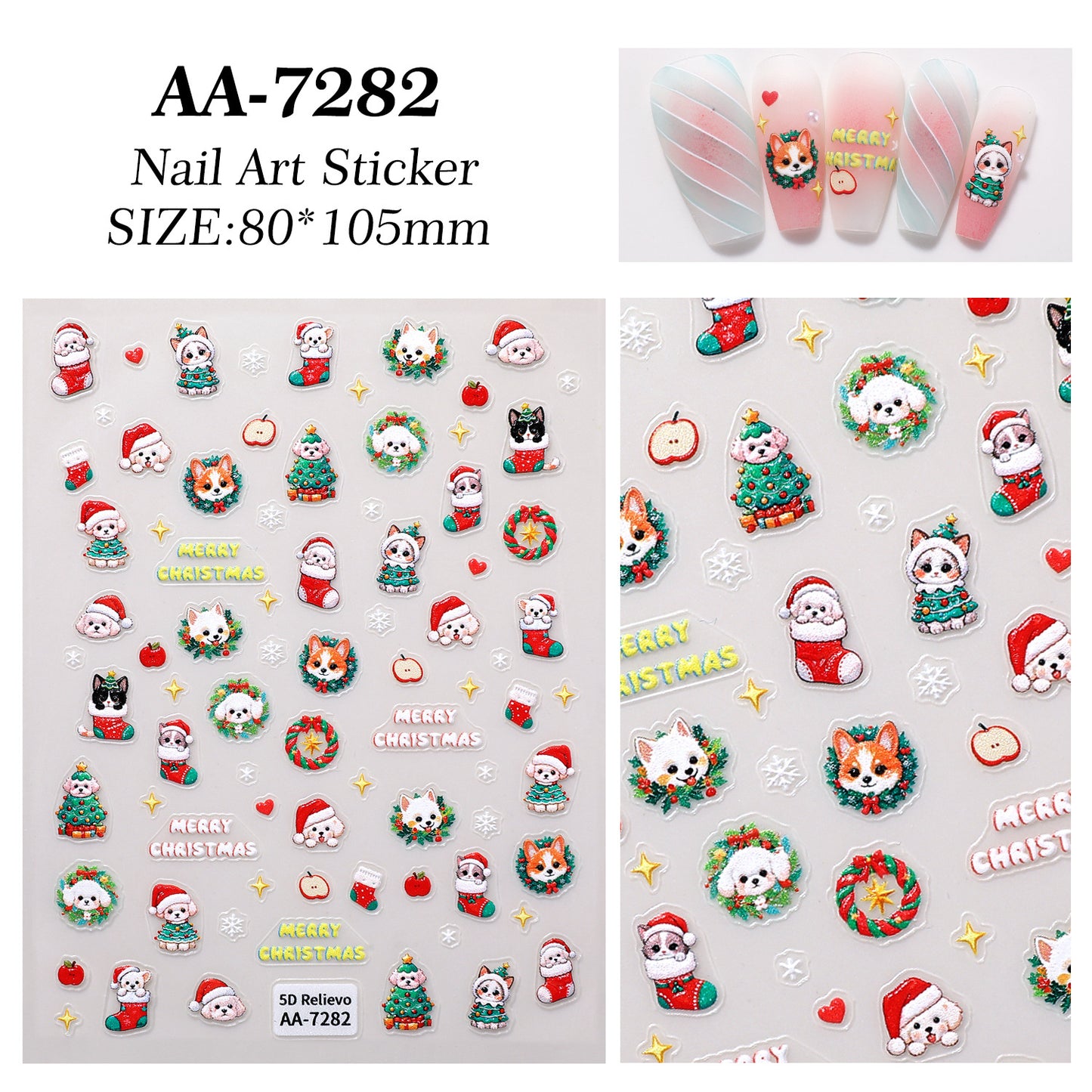Original Christmas element nail art sticker 5D relief three-dimensional happy Christmas DIY nail sticker jewelry AA