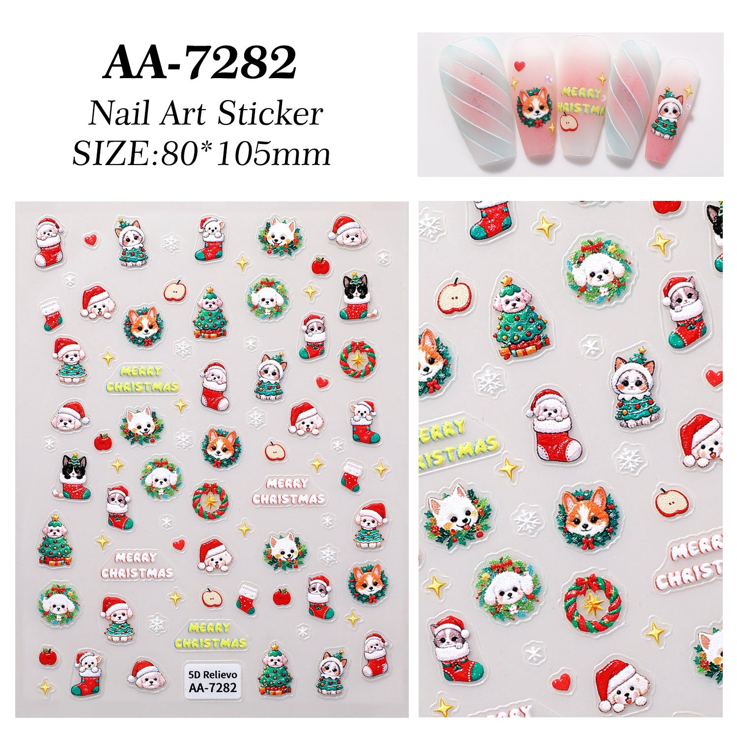 Original Christmas element nail art sticker 5D relief three-dimensional happy Christmas DIY nail sticker jewelry AA