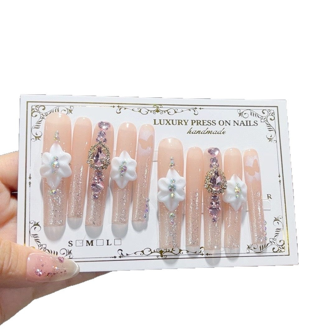 Nude Crystal Floral Elegant Luxury Press On Nails