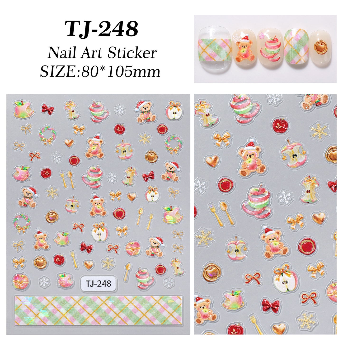 Happy Christmas Nail Art Sticker 5D Embossed Three-dimensional Snowman Christmas Bear DIY Nail Sticker Ornament TJ