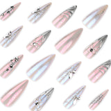 Silver Chrome 3D Butterfly Stiletto Fantasy Press On Nails