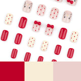 Uñas postizas de gato con diseño de gato, diseño de gato, con punta tridimensional, lazo de diamante, manicura extraíble, diseño de lunares rojos, venta al por mayor | 365nails