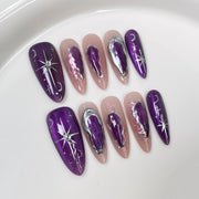 Mystic Purple Chrome Liquid Metal Celestial Long Press-On Nails