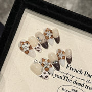 365nails: "Leopard Bloom" – 3D Floral & Gem Handmade Almond Nails