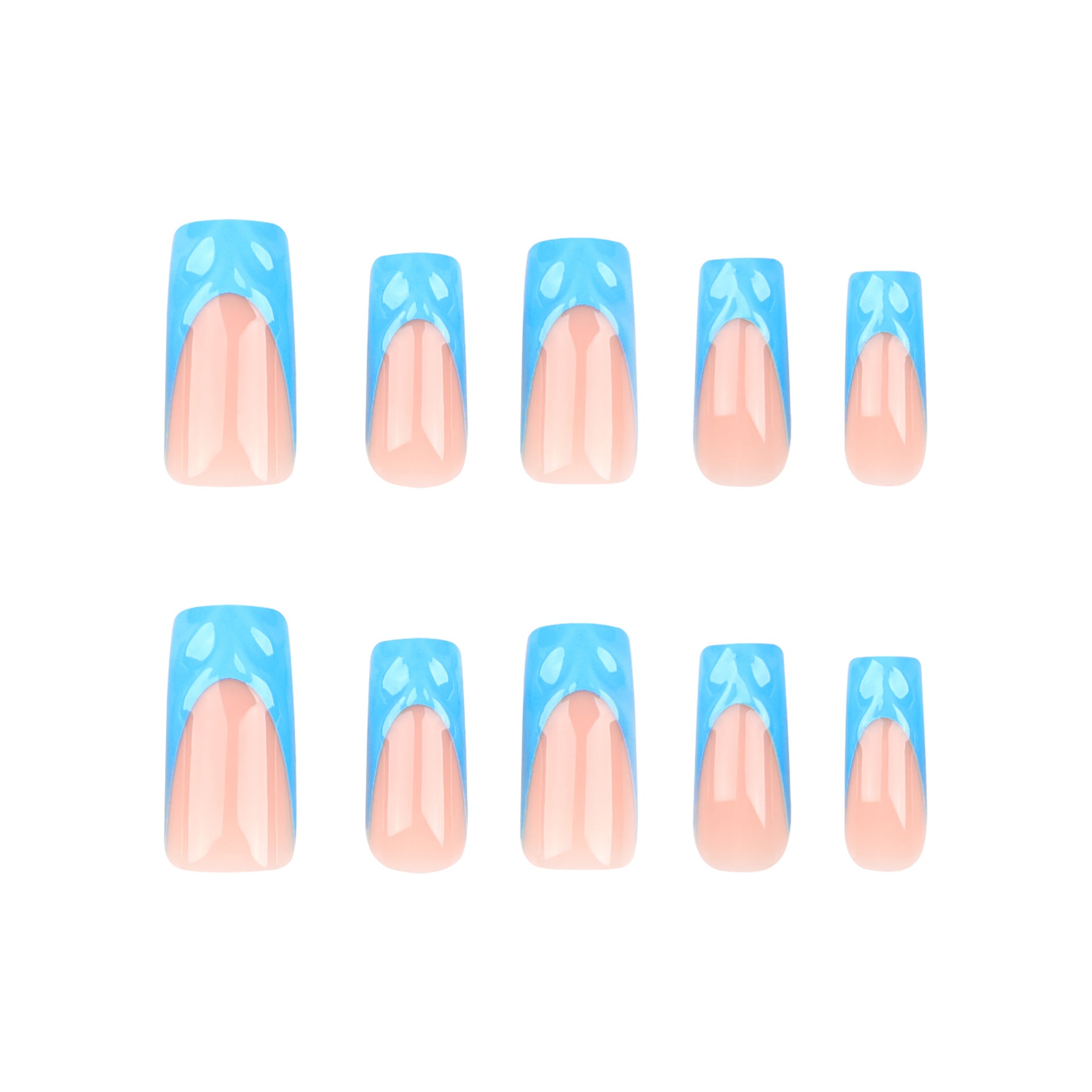 재사용 가능 프렌치 블루 완성 3D 프레스온 네일 네일팁 도매｜365nails