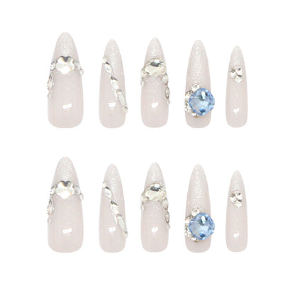 Pontas de unha Unha pré-fabricada Moonlight olho de gato Blue Diamond Versatile Sweet Less Unhas de pressão removíveis Diamond 30 peças ｜ 365 unhas