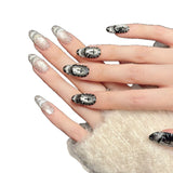 Silver Black Cross Gothic Press On Nails