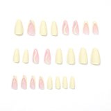 Unhas postiças manicure francesa fresca linha amarela rosa glitter unhas foscas peça unhas postiças unhas removíveis ｜365nails