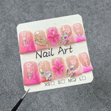 Duck bill nail ice transparent pure blush nail sweet three-dimensional carving Handmade press on nails wholesale｜365nails