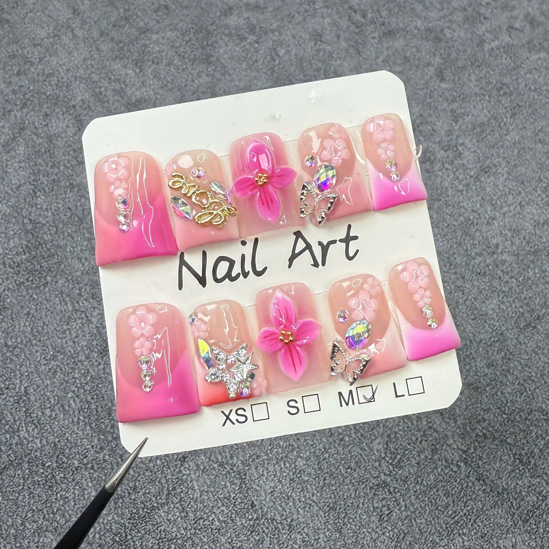 Duck bill nail ice transparent pure blush nail sweet three-dimensional carving Handmade press on nails wholesale｜365nails