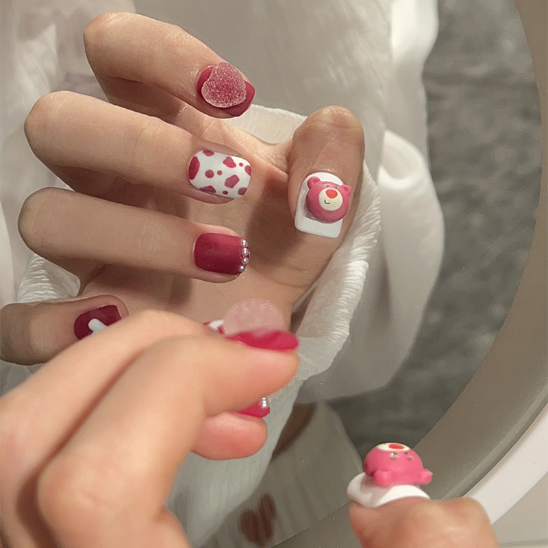 365nails Valentine: "Crimson Amour" – Medium Square Heart Pattern Press On Nails