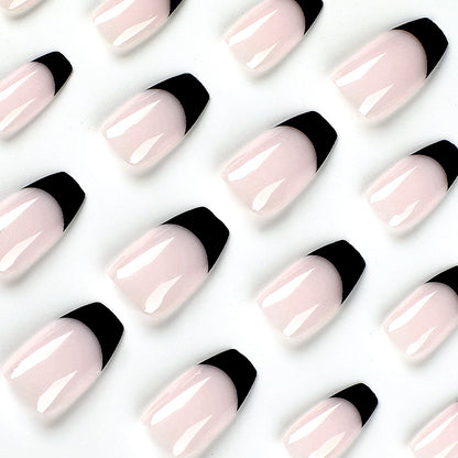 Wear nail piece black French short ballet wear nail short wholesale fake nail press on nails｜365nails