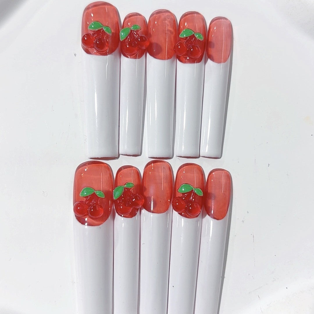 Cherry French White Extra Long Press On Nails