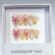 Tropical Bloom: "Brilho de Hibisco Rosa" – Unhas Postiças Artesanais Formato Amêndoa