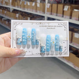 Blue Blossom Pearl Elegant Extra Long Press On Nails