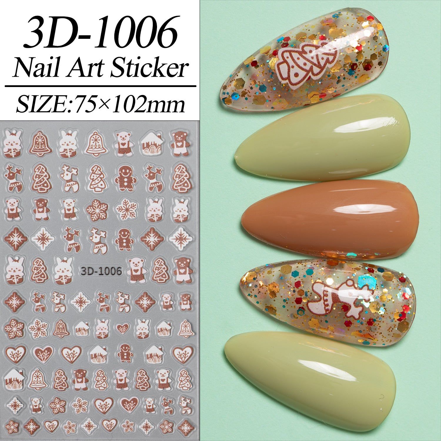 Christmas Series Nail Art Sticker Flat Belt Adhesive Christmas Snowman Elk Nail Sticker Ornament 3D