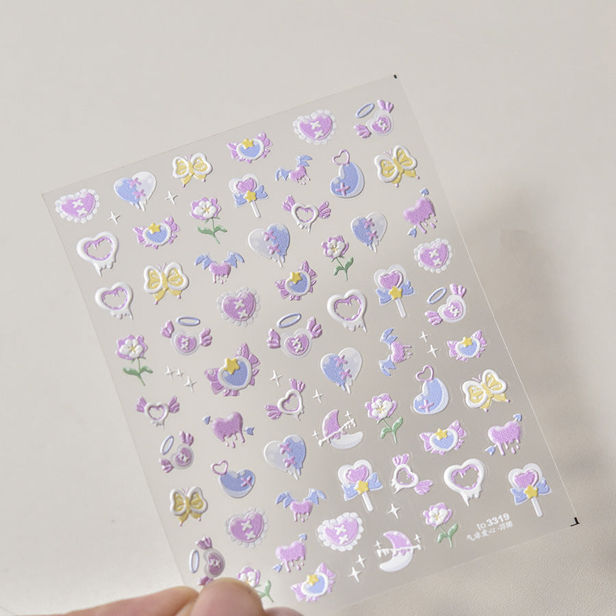 Dripping Heart Collection: "Silver Dripping Heart & Moon" – 3D Embossed Nail Sticker