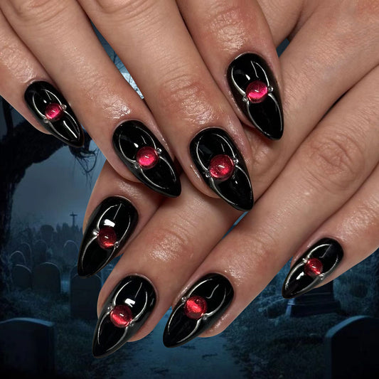 New Halloween wear armor   spider flash manicure short almond press on nails｜365nails
