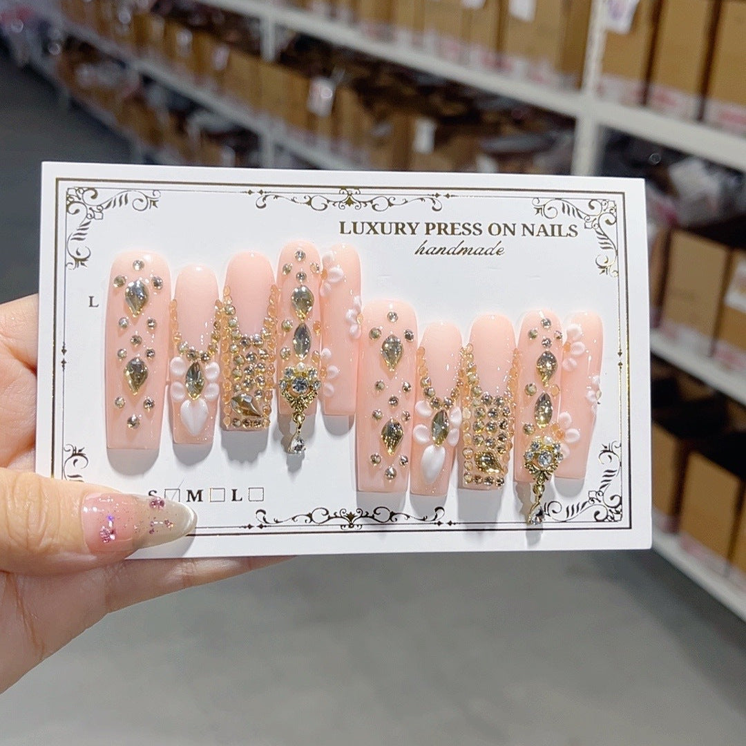 Gold Crystal Floral Luxury Press On Nails
