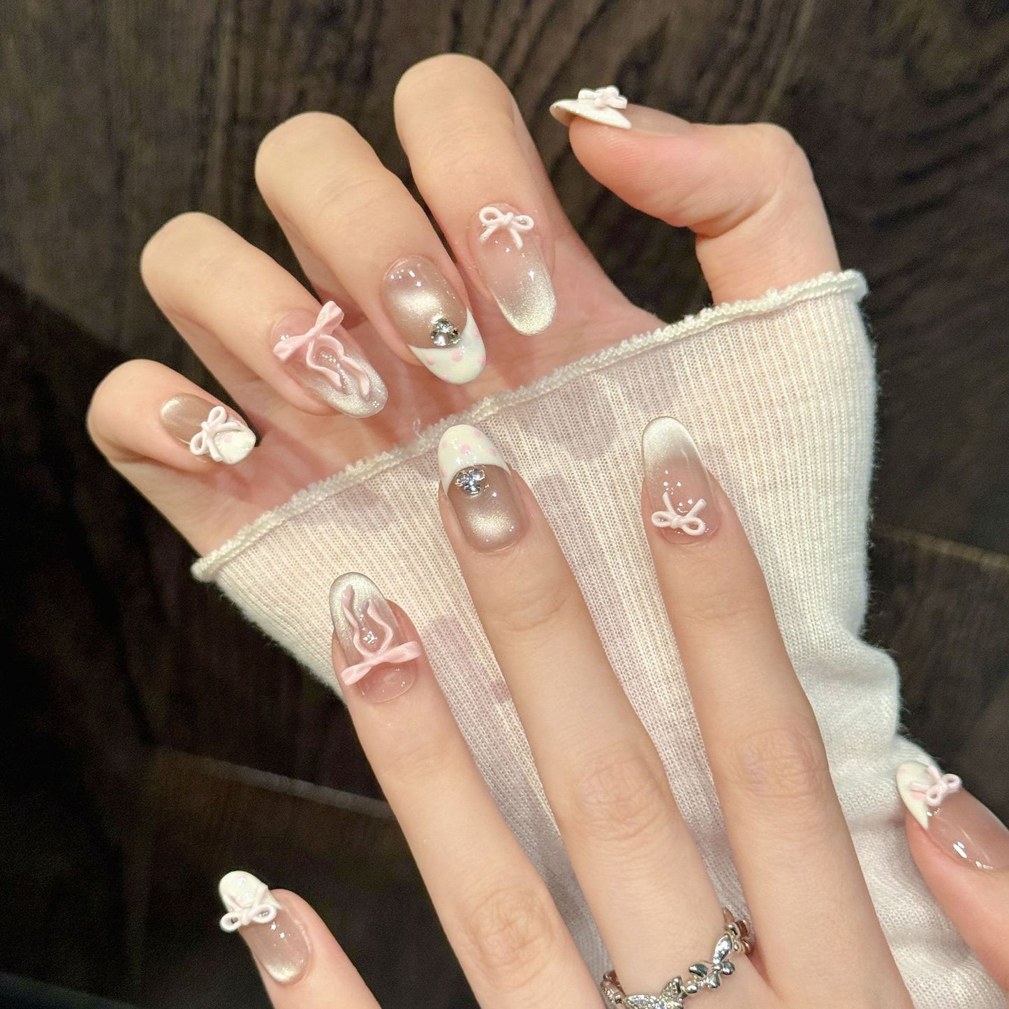 Cute Ballet Ribbon Pink Press On Nails
