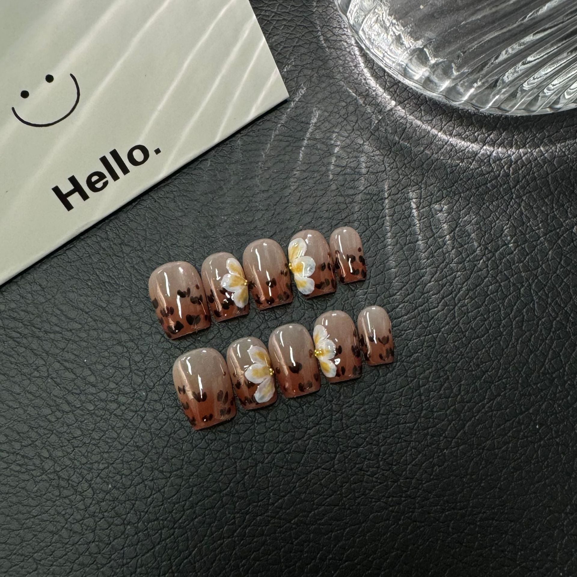 365nails: "Leopard Bloom" – 3D Floral Hand-Painted Animal Print Handmade Almond Nails