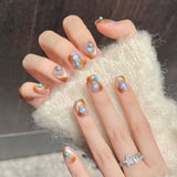 Orange Blue Aura Cat Eye Press On Nails