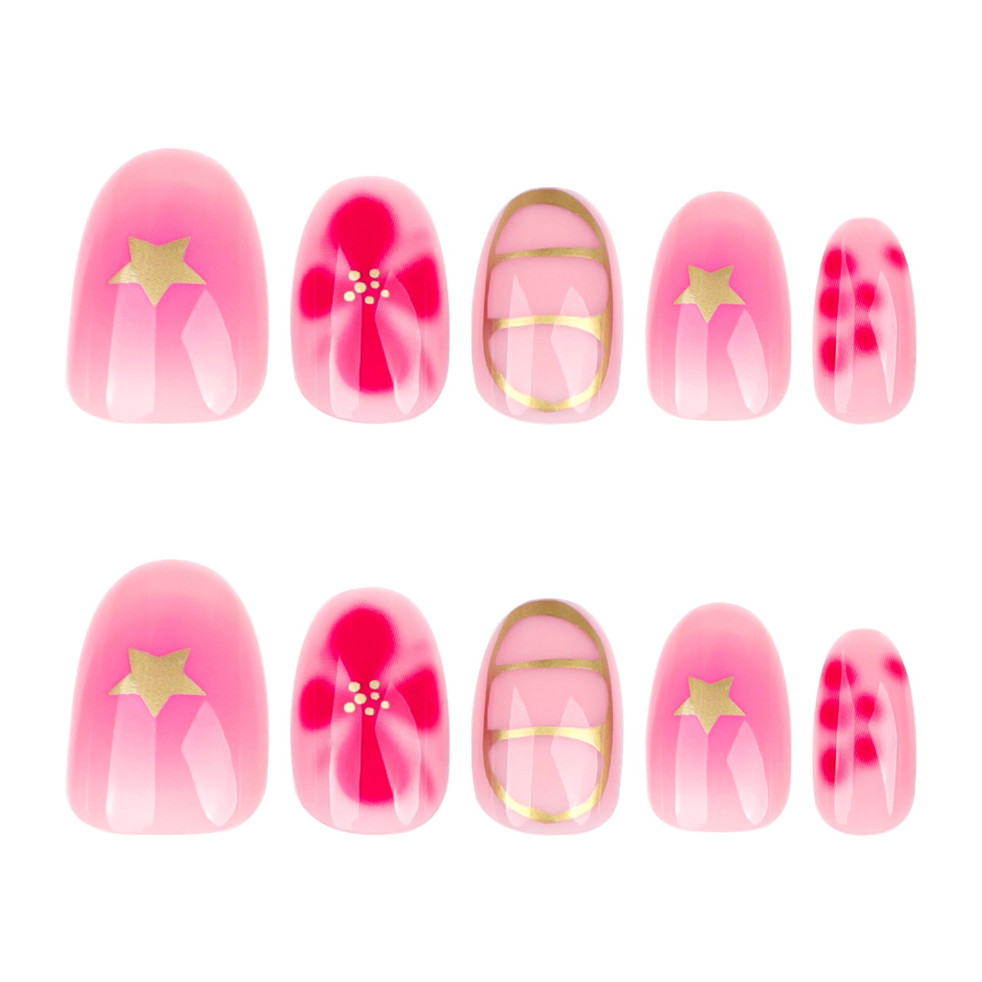Uñas postizas cortas y redondas con diseño de flor y estrella, extraíbles, venta al por mayor | 365nails
