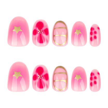 short round manicure flower star  press on nails removable nail wholesale｜365nails