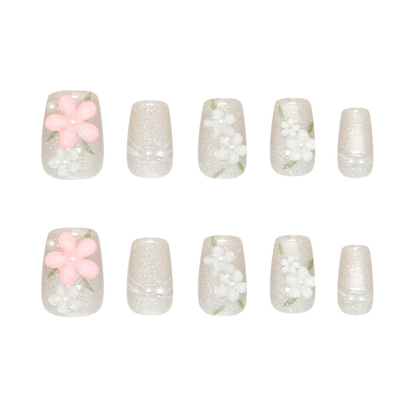 Nail Tips  prefabricated nail gentle ice waxy spring flower cat eye pearl  ins wind removable press on nails 30 pieces｜365nails