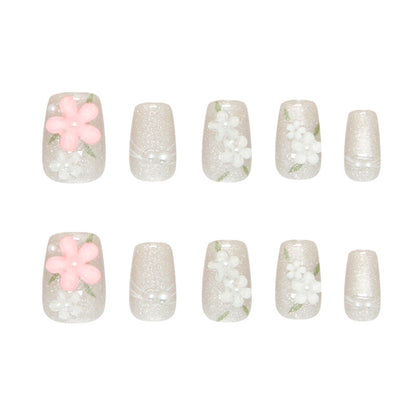 Nail Tips  prefabricated nail gentle ice waxy spring flower cat eye pearl  ins wind removable press on nails 30 pieces｜365nails