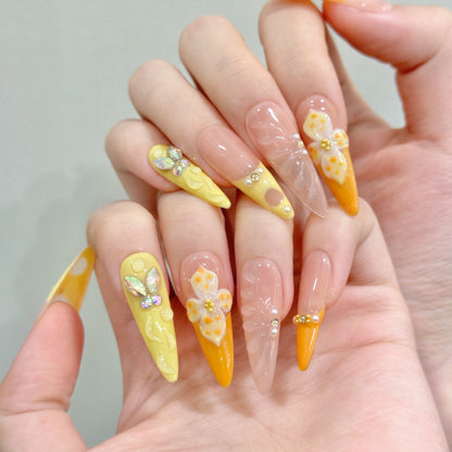 Vitality Orange French Three-dimensional Carved Egg Flower Advanced Sense Pure Desire White Pure Handmade nails | 365nails