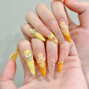 365nails: "Citrus Garden" – 3D Floral & Butterfly Handmade Long Almond Nails
