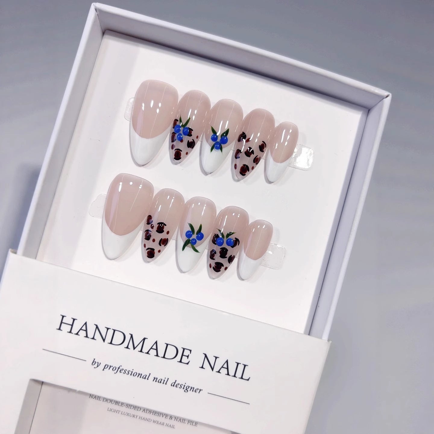 Woodland Berry: "Blueberry French" – Almond Shape Handmade Press-On Nails