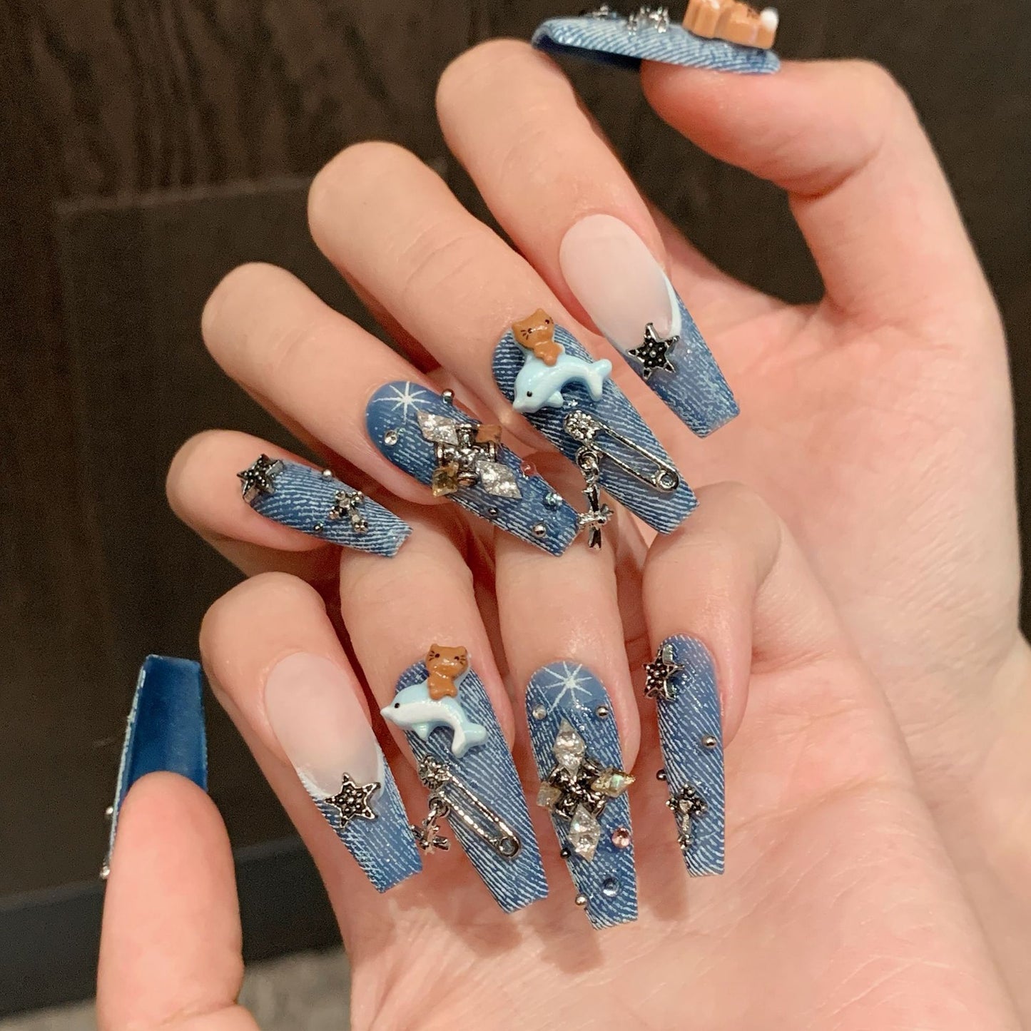 Old Cowboy Spice Girl Black Skin Cat Long Handmade Wear nails | 365nails