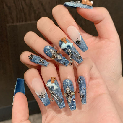 Old Cowboy Spice Girl Black Skin Cat Long Handmade Wear nails | 365nails