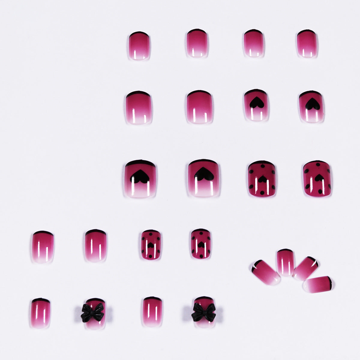 Uñas postizas con diseño de mariposa, fresa y lunares morados, prensa corta, acabado, lámina removible para uñas | 365nails