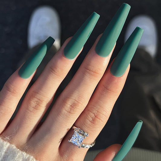 New solid color green wearing nail extra long ballet whitening nail nail piece  fake nail patch factory wholesale｜365nails