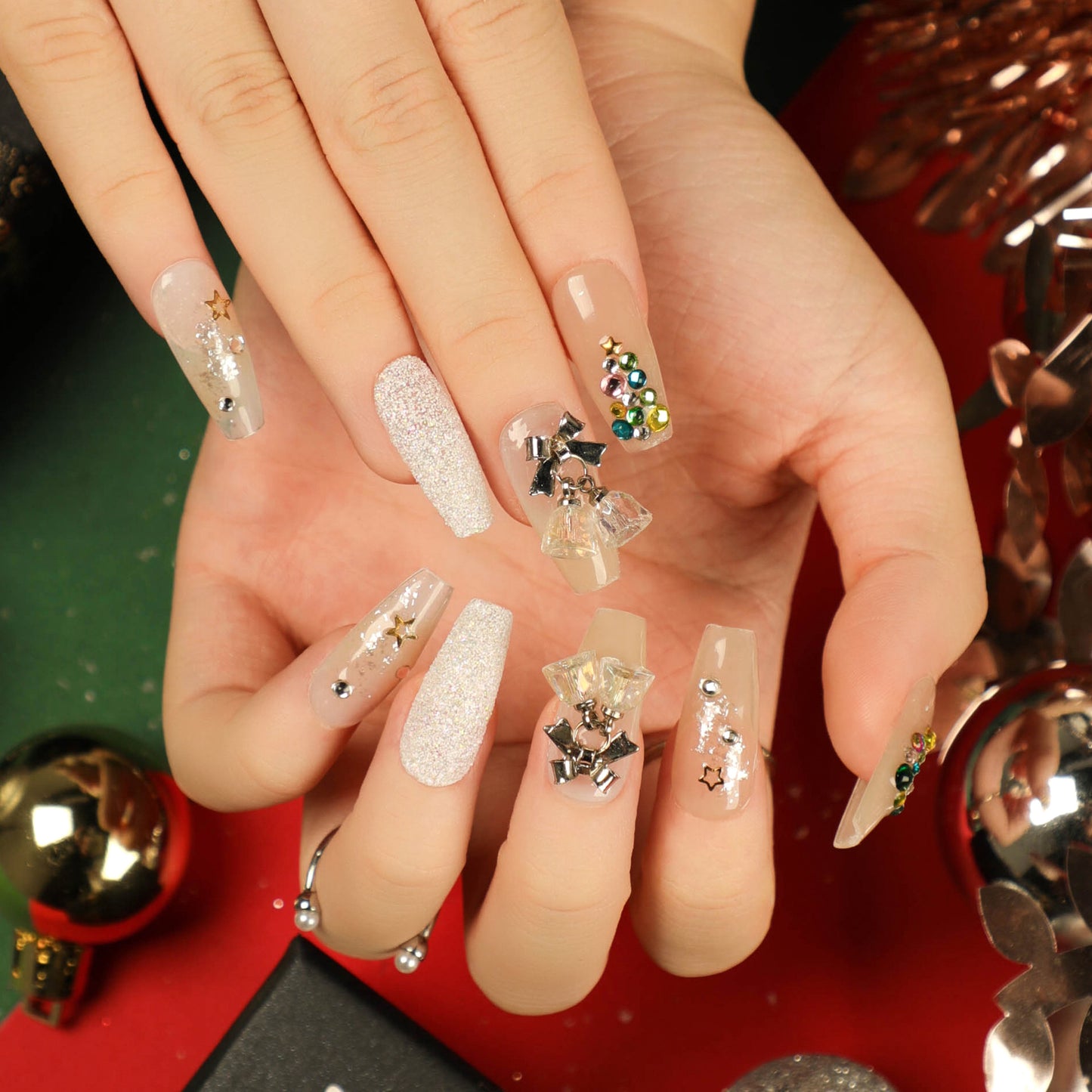 Christmas press on nails snowflake love snowman manicure short almond bow  long nail wholesale｜365nails